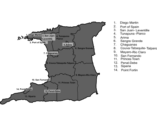 Regional corporations and municipalities of Trinidad.svg