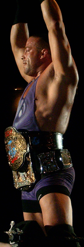Van Dam is a three-time World Champion, having simultaneously held both the WWE Championship and ECW World Heavyweight Championship in WWE... RobVanDam WWE-ECWChamp@commons.png