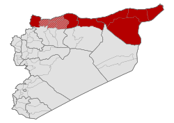 ROJAVA - Red: Claimed by Rojava and controlled by the Syrian Democratic Forces - Pink: Territory partly under control of the SDF