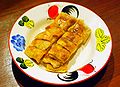 'Roti kluai khai': A roti with banana and egg, covered with sweetened condensed milk and sugar