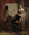 Painter behind his easel shows a painting to a girl (1852) by Florent Joseph Marie Willems