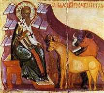 Svatý Blažej a krávy. Ruská ikona