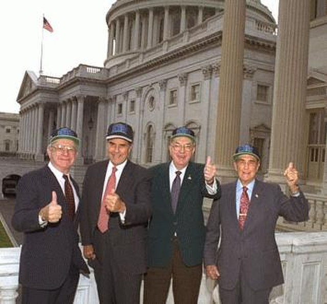 U.S. Senators Lauch Faircloth (North Carolina), Bob Dole (Kansas), Jesse Helms (North Carolina), and Strom Thurmond (South Carolina) show their enthus