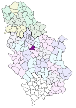 Položaj općine Topola na karti Srbije