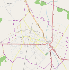 Mapa konturowa Sokołowa Podlaskiego, blisko centrum na dole znajduje się punkt z opisem „P.H.U. TOPAZ”