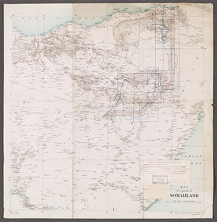 Map showing the eastern boundaries of Somaliland by the Somaliland Treaties. The Anglo-Italian Boundary.