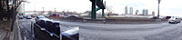 A digital camera image of Franklin D. Roosevelt East River Drive made with a Sony Cyber-shot, showing faults (discontinuities) caused by objects in fast motion during image capture. The panorama is stitched from multiple exposures taken while the camera is manually rotated. Sonycybershotcrashes.jpg
