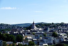 Blick vom Kreishaus in Richtung Oberstadt mit der Nikolaikirche im Zentrum