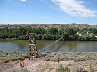 Star Mine Suspension Bridge Suspension bridge across the Red Deer River in Drumheller, Alberta, Canada