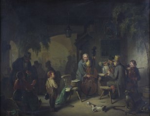 Strolling Musicians in an Inn Garden