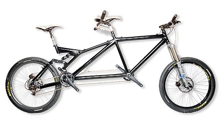 A tandem, full-suspension mountain bike