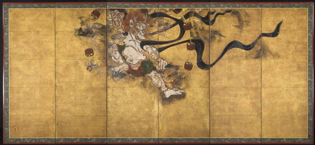 Folding screen depicting Raijin alone, by Tawaraya Sōtatsu (1570–1640).