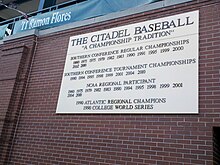 Plaque honoring The Citadel's baseball tradition at Joseph P. Riley Jr. Park The Citadel Baseball Plaque.jpg