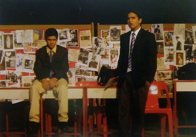 A 2007 production of The History Boys at The Doon School, India; a scene featuring Irwin (played by Vivaan Shah, then a student) and Posner