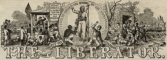 Jesus depicted as the liberator of Black slaves, on the masthead of the abolitionist paper The Liberator