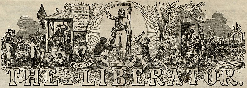 Jesus depicted as the liberator of Black slaves, on the masthead of the Abolitionist paper "The Liberator".