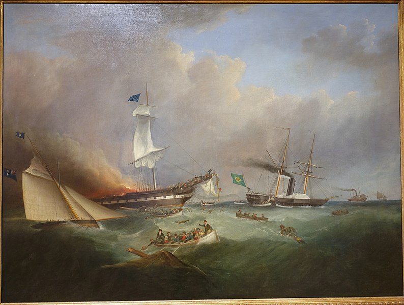 File:The North Atlantic Packet Ship Ocean Monarch, Sinking off the Coast of Wales, May 24, 1848, by Samuel Walters, c. 1848, oil on canvas - Peabody Essex Museum - DSC07211.jpg