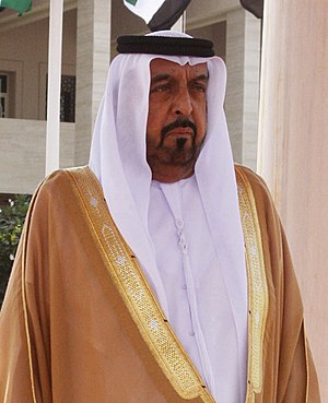 The President, Smt. Pratibha Devisingh Patil with the President of UAE, Sheikh Khalifa bin Zayed Al Nahayan at the Ceremonial Reception, at Mushrif Palace, in Abu Dhabi on November 22, 2010 (cropped).jpg