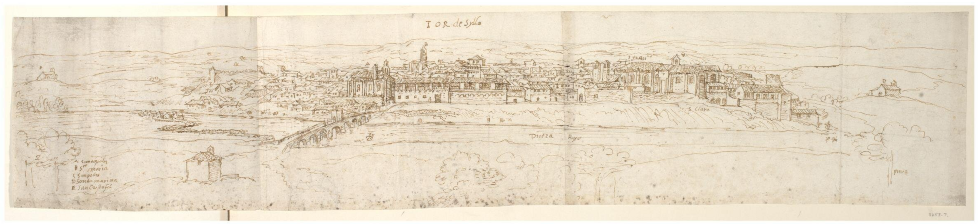 Panoramic view of Tordesillas with the palace in the middle by Anton van den Wyngaerde