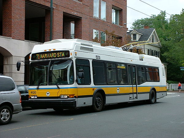 A Massachusetts Bay Transportation Authority Neoplan USA trolleybus in Greater Boston