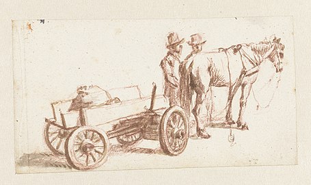 Twee mannen bij paard en wagen