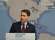 Governor Walker speaking at the Chatham House in London in 2015 U.S. Governor of Wisconsin Scott Walker speaking at the Chatham House in London, UK in 2015.jpg