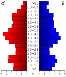 Age pyramid of county residents based on 2000 census data