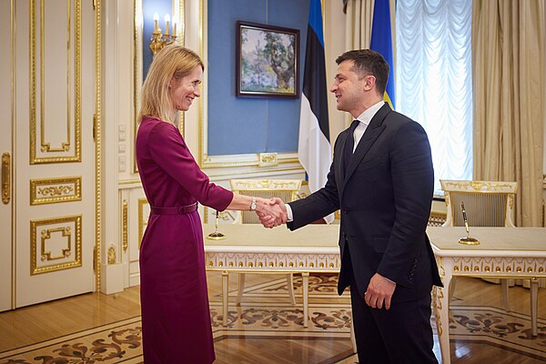 Kallas met with Ukrainian President Volodymyr Zelenskyy in Kyiv, 2021.