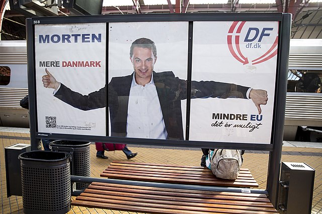 Danish People's Party Campaign poster at Copenhagen Central Station during the 2014 European Parliament election where the DF became the biggest party