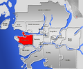 Location of Vancouver in the Greater Vancouver Area (Red)