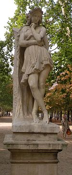 Sculpture of the Germanic seeress Veleda, by Hippolyte Maindron, 1844, in Jardin du Luxembourg, Paris. Velleda jardin luxembourg.JPG