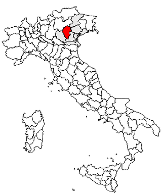 Karta över Italien med Provincia di Vicenza markerat