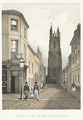 View down Church Street towards St John's Church in 1852 View of St. John the baptist church, 1852.jpeg