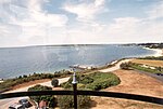 Vineyard Sound viewed through glass enclosure at Nobska Light