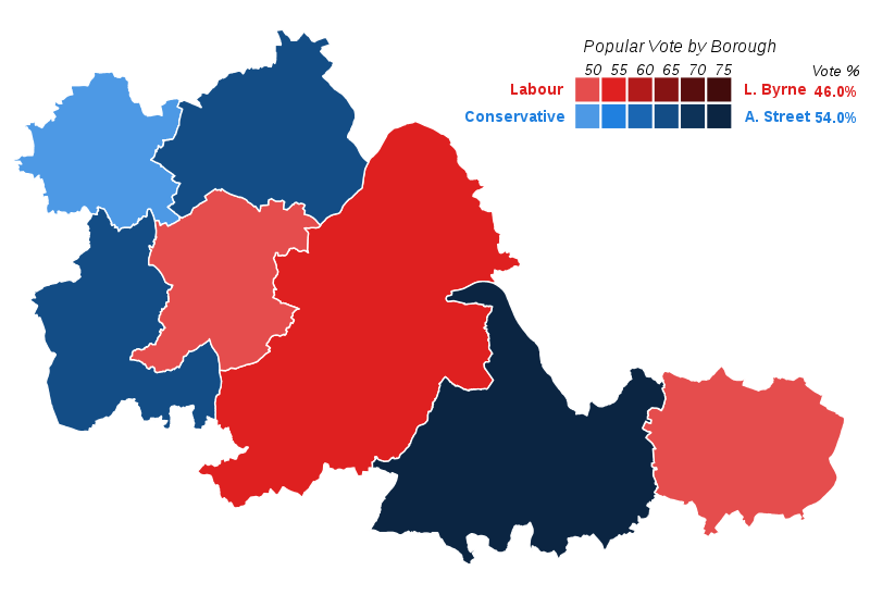 2021 West Midlands Mayoral election vote share map by Metropolitan Borough(2nd round).