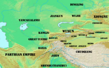 The Western Regions in the first century BCE. Western Regions 1st century BC(en).png