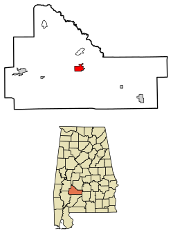 Locatie van Camden in Wilcox County, Alabama.