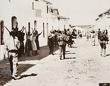 Women pleading with Nationalist forces for lives of prisoners in Constantina, Seville in 1936. Women pleading with Rebels for Lives of Prisioners, Constantina, Seville - Google Art Project.jpg