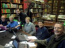 Yorkshire Philosophical Society volunteers working in the historic library of the Yorkshire Museum in 2013 Yorkshire Philosophical Society members learn to edit Wikipedia.jpg