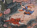 "'Umar Walks around Fulad Castle, Meets a Foot Soldier and Kicks Him to the Ground", Folio from a Hamzanama (The Adventures of Hamza) MET sf23-264-2d.jpg