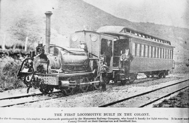 File:"The Weka", first locomotive built in New Zealand, 1876, built by James Davidson for the Hurunui-Bluff section of the South Island lines ATLIB 336168.png