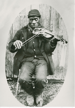 Joe Izard, descendant of former slave Andrew Izard, Guysborough, c. 1900 'Joe Izzard playing the fiddle. Nova Scotia Archives.png