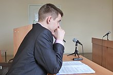 Журналист Андрей Щукин в заседании Ленинского районного суда Екатеринбурга 23 мая 2019 года.jpg