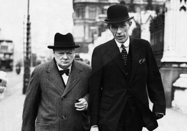 Halifax and Winston Churchill in 1938. Note Halifax's artificial left hand, concealed under a black glove.