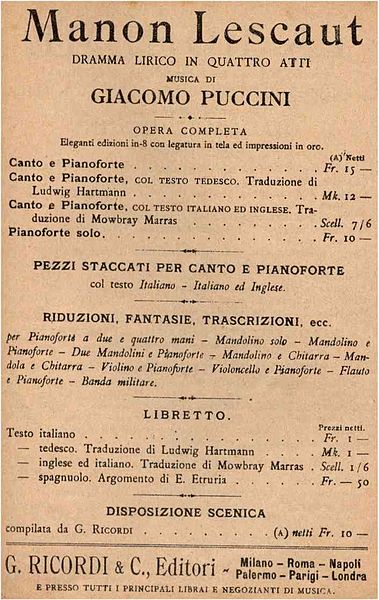 Advertisement for libretto, 1917