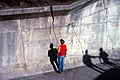 1989 Loma Prieta Earthquake - prominent N 15 degrees W-trending extensional cracks up to 12 centimeters (4.7 inches) wide in the concrete spillway to Austrian Dam.jpg