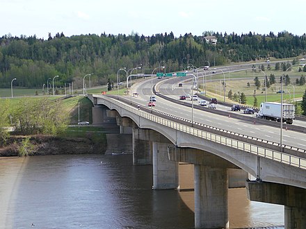 Quesnell Bridge carrying Whitemud Drive over the North Saskatchewan River, prior to its widening completed in 2011