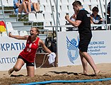 Deutsch: Beachhandball Weltmeisterschaften 2022; Tag 1: 21. Juli 2022 – Frauen, Vorrunde, Deutschland-Brasilien 2:0 (24:14, 16:4) English: 2022 Beach handball World Championships; Day 1: 21 July – Women Preliminary Round – Germany-Brazil 2:0 (24:14, 16:4)