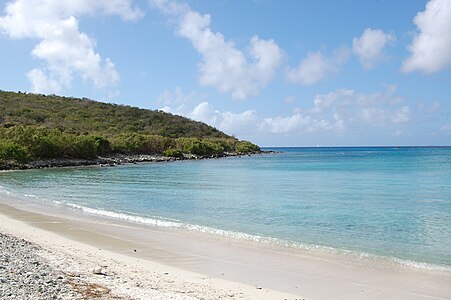 This is a photograph of a beach on the Island of St. Johns in the US Virgin Islands