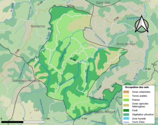 Barevná mapa znázorňující využití půdy.